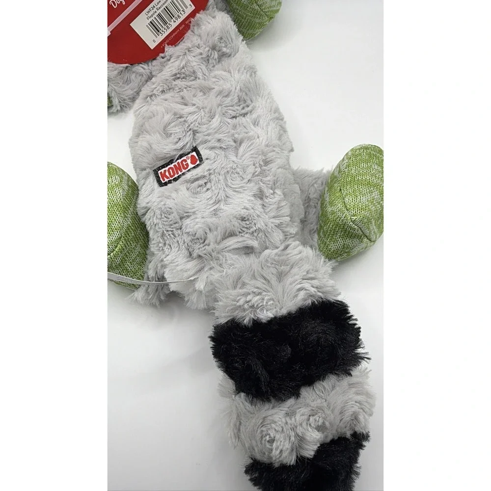 KONG Flopzie Low Stuff Raccoon Dog Toy Squeaky Weighted Medium LWF24